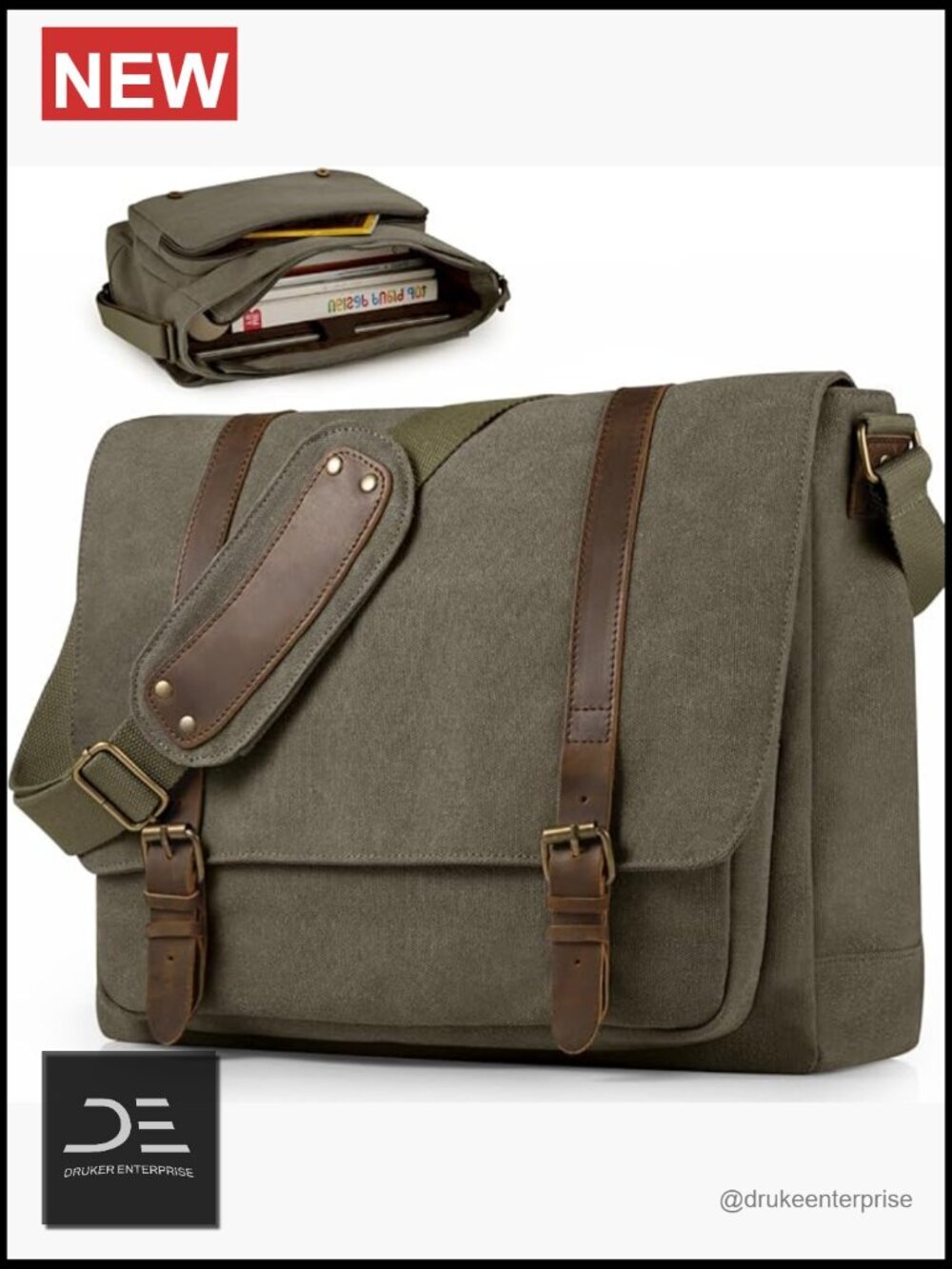 Vintage Canvas Messenger Bag 15.6" Laptop Satchel Shoulder Bag Work School